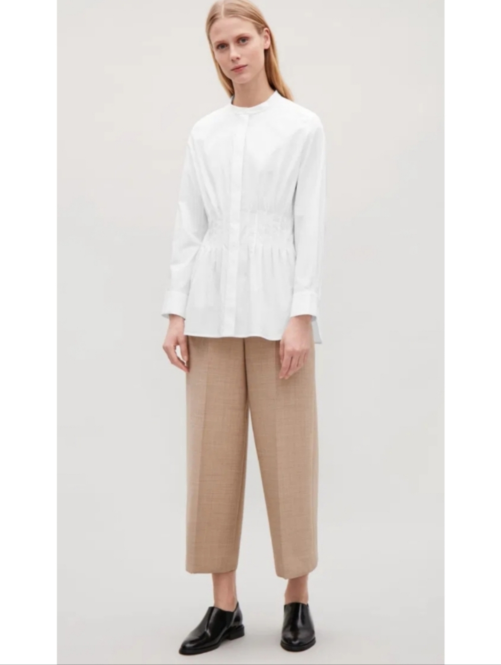 COS Crisp White Waisted Pintuck Granddad Collar Shirt 6 - Picture 14 of 15